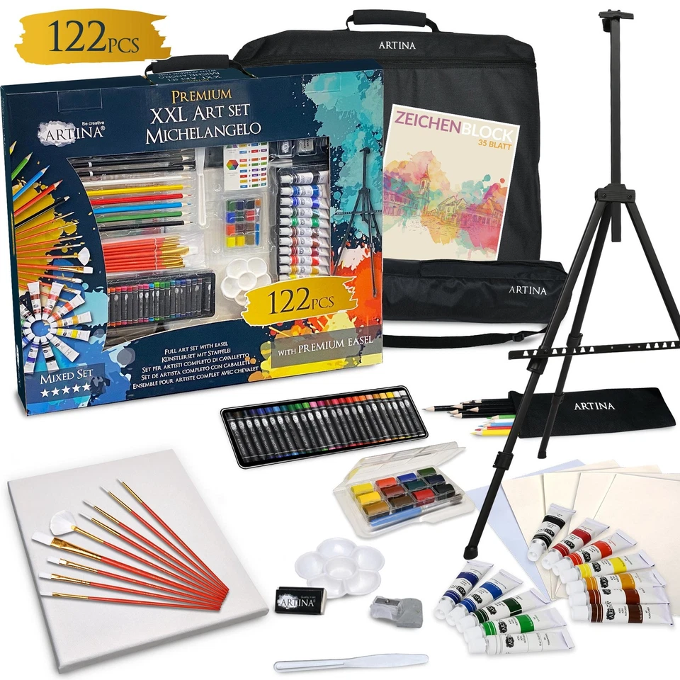 Malset 122tlg Staffelei Acrylfarben Set Standstaffelei Malen Acryl Pinsel Kunst - Bild 2 von 4