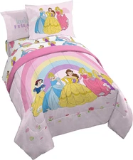 Jay Franco Disney Princess Rainbow 5 Piece Twin Bed Set - Includes Comforter & S