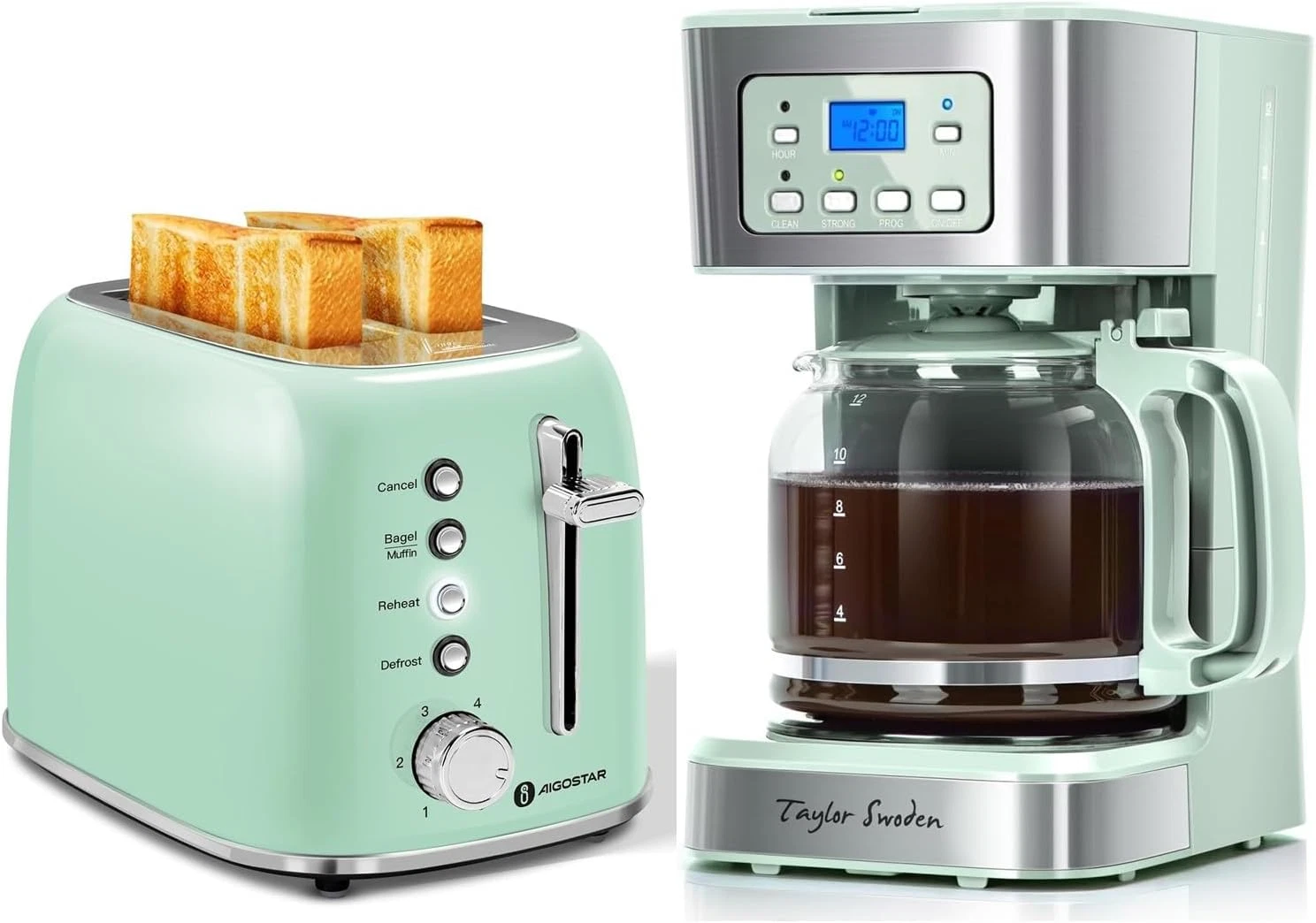 12-Cup Coffee Maker & Aigostar Retro 2-Slice Toaster Combo