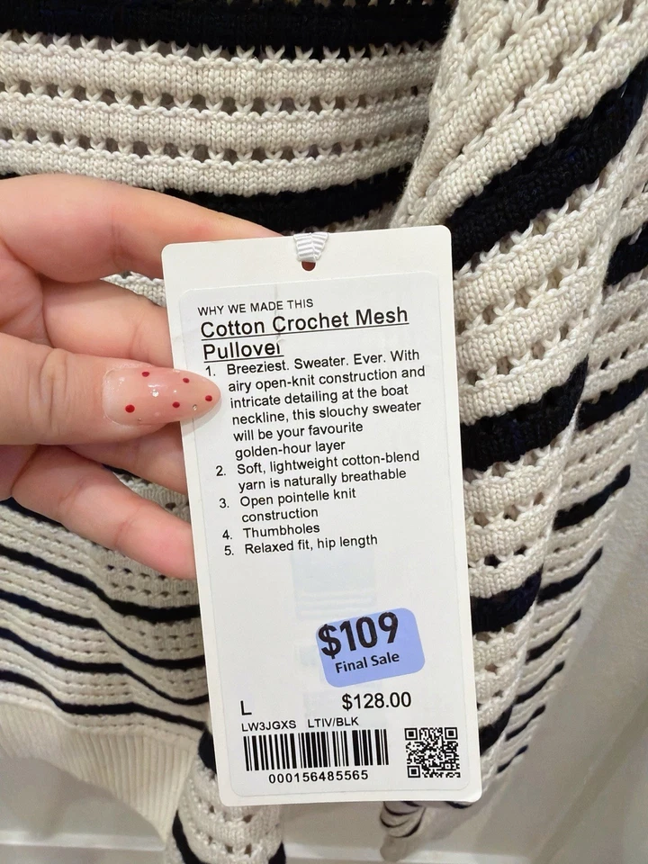 Pulôver de crochê de algodão Lululemon tamanho L LTIV/BLK - Imagem 3 de 4