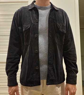 Mango Suede Shirt Jacket, Men's XS, Navy Blue
