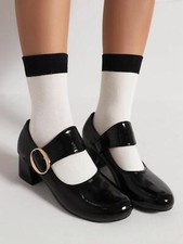 Women Dress Party Buckle Leather Shoe Chunky Mid Heel Mary Jane Wedding Pump New