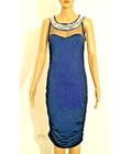 NWT Nikkialo Blue Dress with Crystals and Faux Pearls Lined Sleeveless Sz. Large
