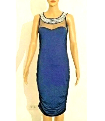 Nikkialo Dress Blue Lined Sleeveless Size Large With Crystals & Faux Pearls NWT