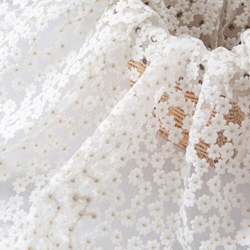 3D Flower Lace Mesh Fabric Daisy Embroidery Wedding Dress Sew Material By Yard - Picture 14 of 16