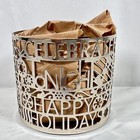 Bath & Body Works Christmas Phrases Shaped 3 Wick Candle Holder Sleeve Silver