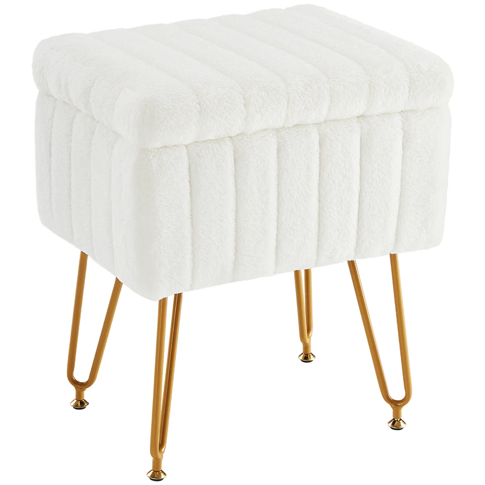 梳妆凳椅带存储人造毛皮软垫奥斯曼脚凳带金属腿 — 第 3/4 张图片
