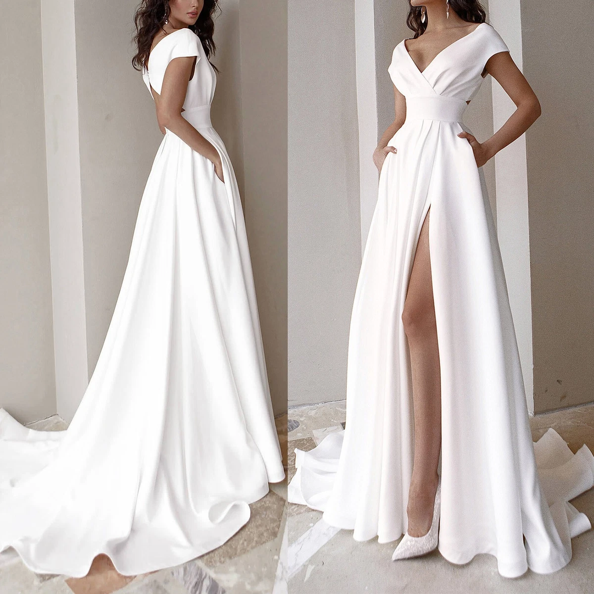 Women s White Prom Dresses Long High Slit A line Formal Party Evening Gown Dress