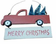 Rustic Red Truck Christmas Decor Decoration Large Wooden Hanging Red Truck Sign