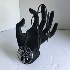 Silver Tone Tree Of Life Pendant Necklace Faux Leather Cord 34”