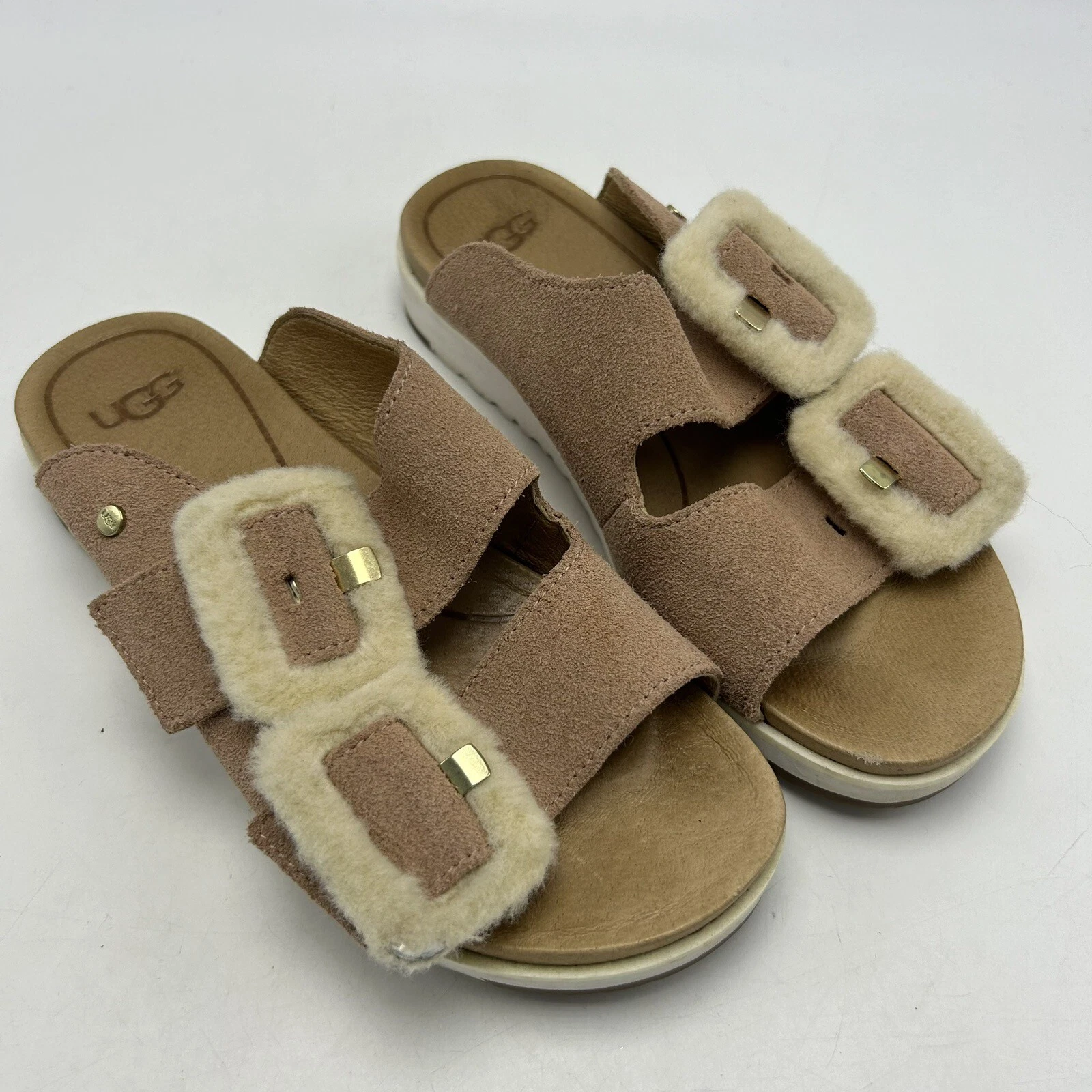 Sandali UGG donna 5 slip on shearling fibbia grande pelle scamosciata marrone leggi