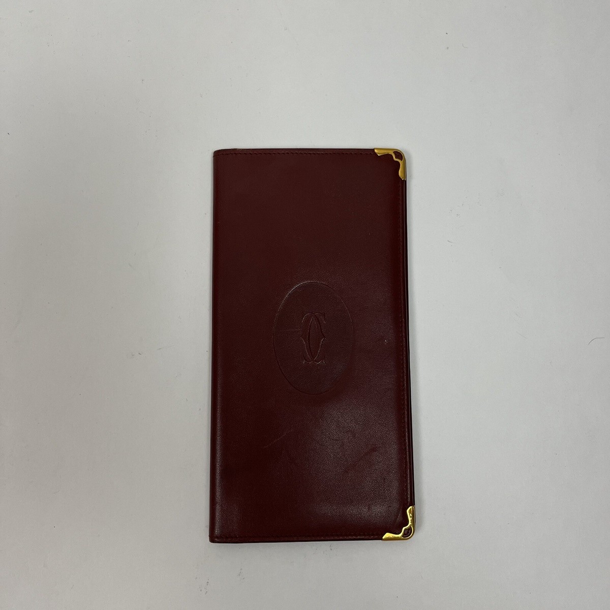 Cartier Long Wallet Red Bordeaux Unisex Mens Women's Check Book