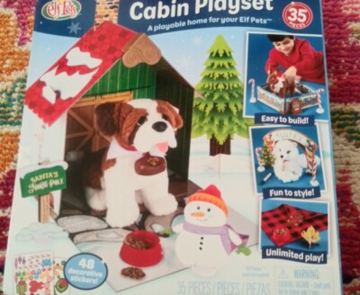NEW Elf Pets Cabin Playset Home for Elf Christmas holiday set with stickers
