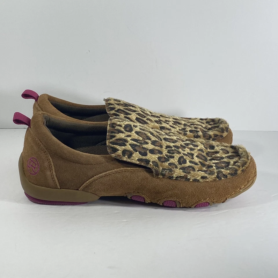 Mocassins sem salto Roper Bailey couro leopardo camurça 9 animais marrom rosa - Imagem 4 de 4