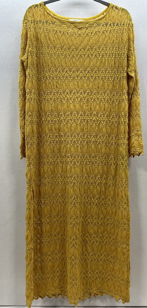Zara Knit Womens Yellow Dress Lace Sz L Long Maxi 3529 | eBay