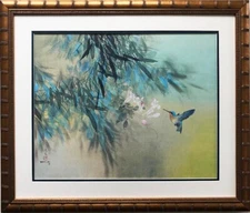 David Lee "Hummingbird" Custom Framed Asian Art New Floral Flower Rare 1978