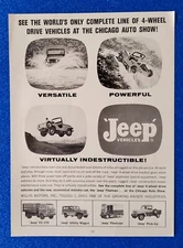 1962 WILLYS KAISER JEEP PRODUCT LINE-UP FOR CHICAGO AUTO SHOW ORIGINAL PRINT AD