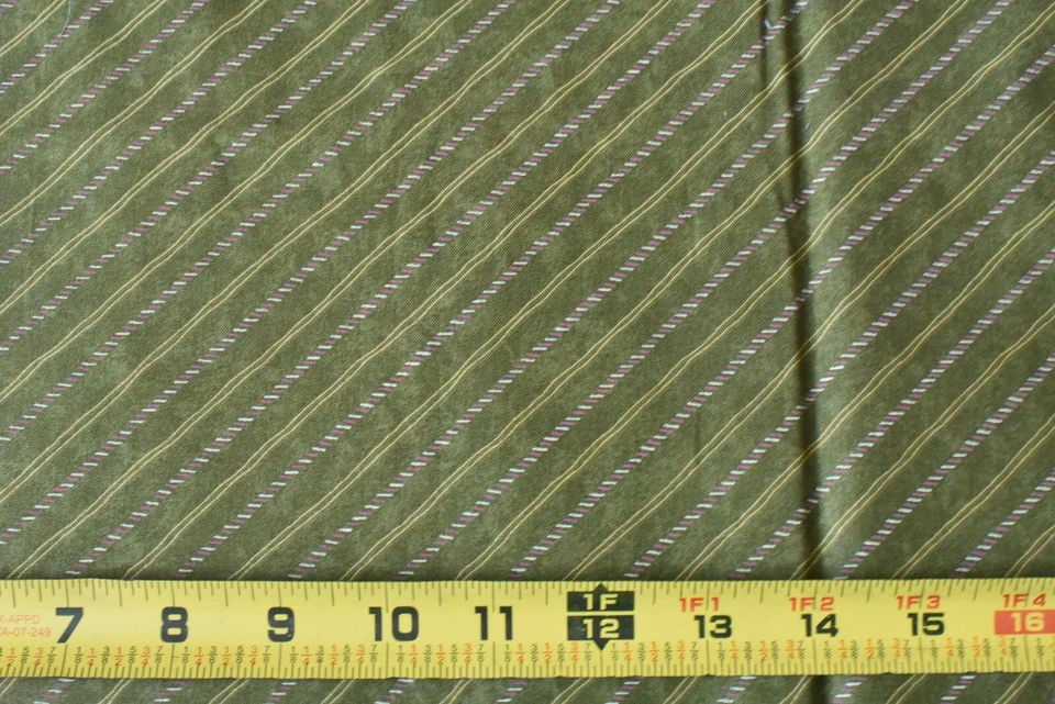 By 1/2 Yd, Pink & Gold Diagonal Stripes on Olive Cotton/Moda/Gervais,P8341 - Image 2 of 4