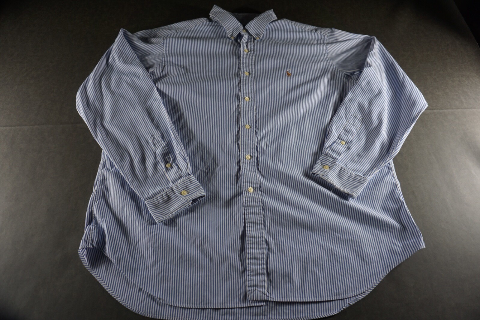 Camicia Ralph Lauren da uomo XXL blu bianco caramelle a righe manica lunga piccolo pony