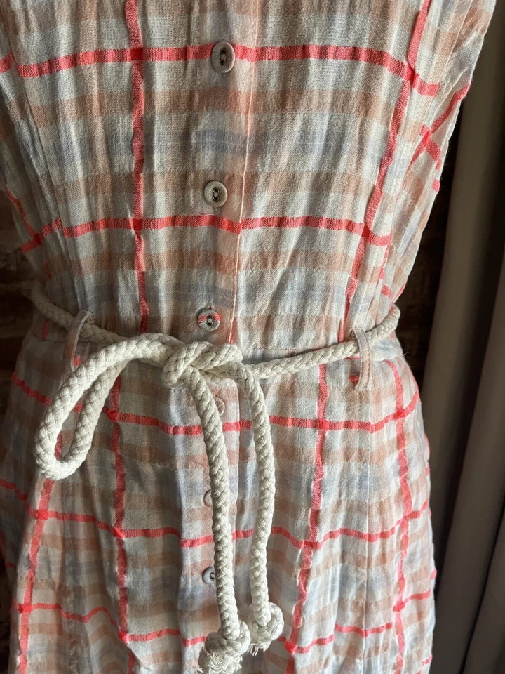 New! Ella Moss Christina Gingham Button Up Sleeveless Cotton Midi Dress Belted L - Imagem 2 de 4
