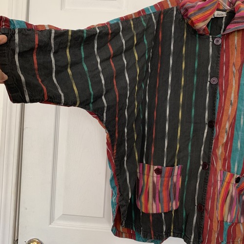 Vintage Jacket Womens O/S Charm Hooded Boxy Oversized Rainbow Cotton Button Art - Picture 6 of 7