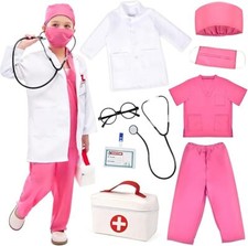 Kids Doctor Costume Pretend Play Kit with Lab Coat Small/3-4 Years Pink
