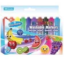 BAZIC 10 Color Washable Fruit Scented Markers, Chisel Tip Assorted Colors Water