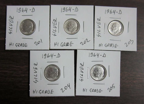 1964-D Silver Roosevelt BU Dimes (5) in lot Hi Grade *205 V5