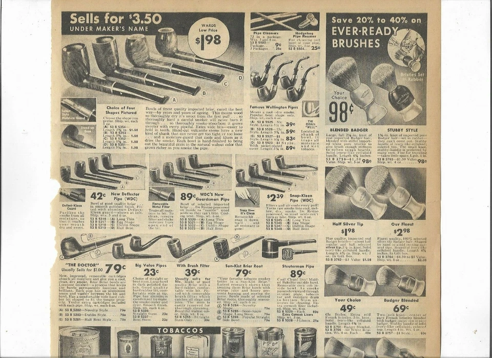 Catálogo Wards 1936 página de anuncios SNAP-KLEEN PIPA TERCIOPELO BORDEWORTH CORREA DE AFEITAR TABACO Foto 2 de 4