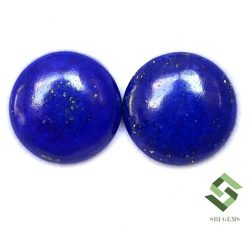 15 mm Natural Lapis Lazuli Round Cabochon Pair 15.03 CTS Loose Gemstones - Picture 2 of 6