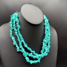3-Strand Turquoise Blue Chip Bead Necklace 16"-20" Boho Statement Style