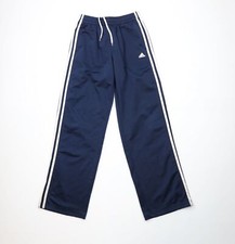 Vintage Adidas Mens Medium Spell Out Striped Wide Leg Sweatpants Pants Navy Blue