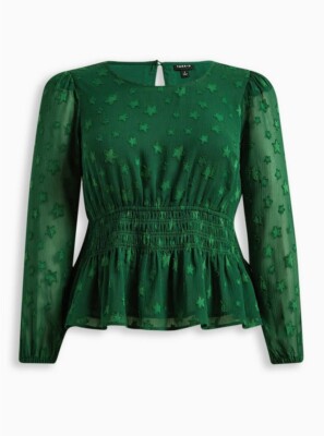 Torrid Crinkle Chiffon Smocked Waist Puff Sleeve Top Plus Size 6 6X 30 #D31993