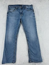 Silver Jeans Pants Adult 34 Blue Denim Relaxed Bootcut Embroidered Cotton 33x29