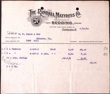 1905 The Randall Mattress Co Bedding Cleveland OH Billhead 7.25"H