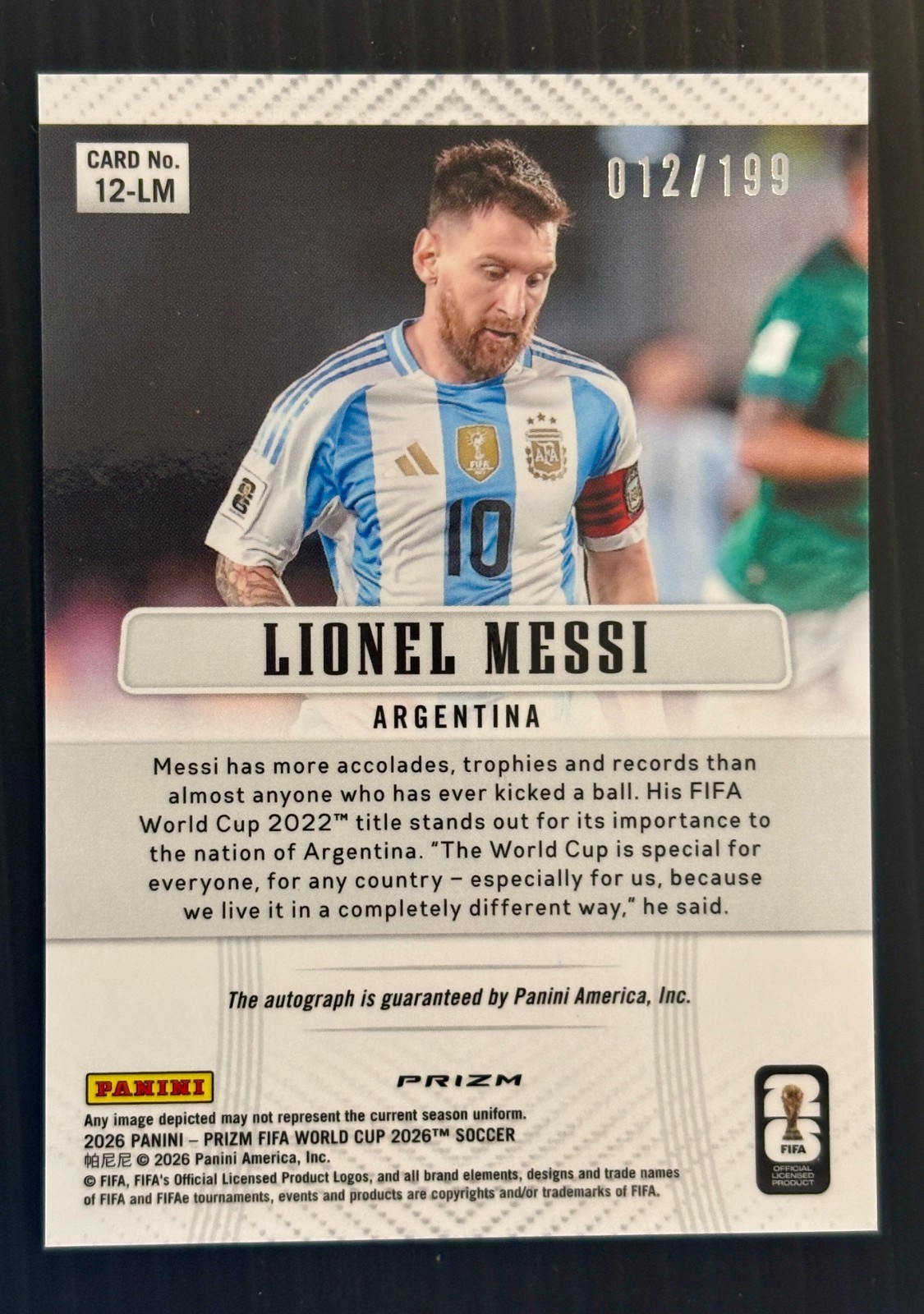 2026 Panini Prizm FIFA World Cup Lionel Messi Argentina Silver Auto 12/199 🐐 view 2