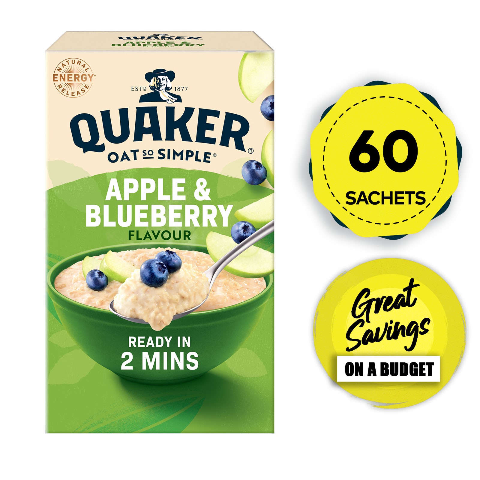 Quaker Oats Porridge Apple Blueberry 60 x 36g Sachets