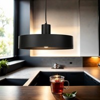 HäNgelampe Schwarz Mit Breitem Schirm Aus Metall KüChe Wohnzimmer Esszimmer