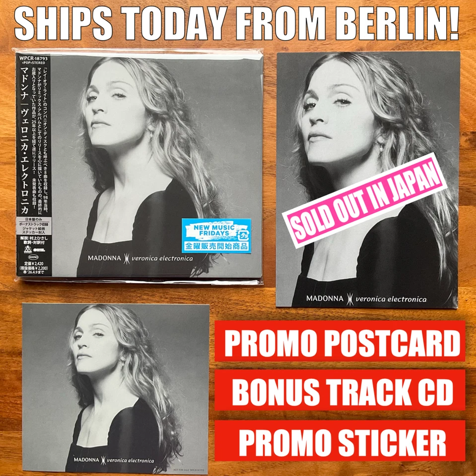 JAPAN PROMO POSTCARD + VERONICA ELECTRONICA CD w BONUSTR  & STICKER MADONNA 2025