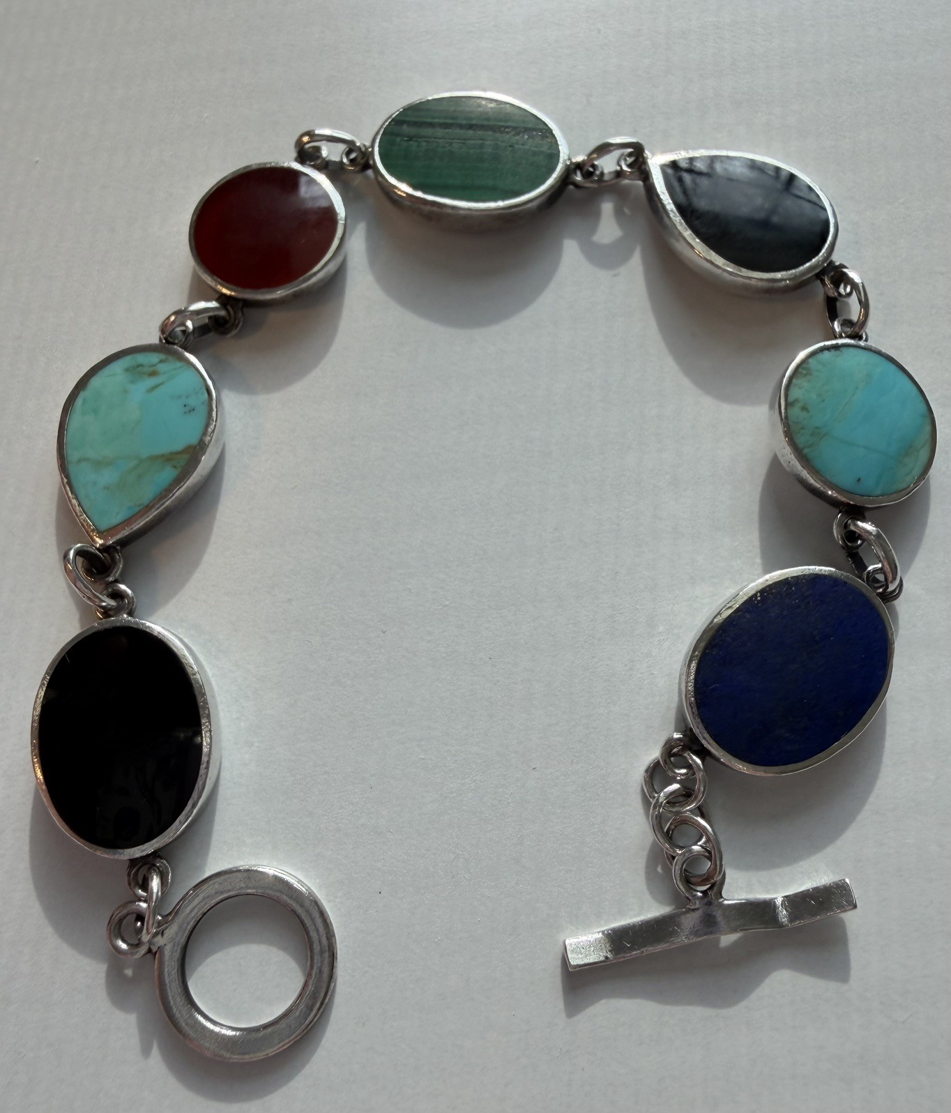 Sterling Silver Multi Gemstone Link Toggle Bracel… - image 2