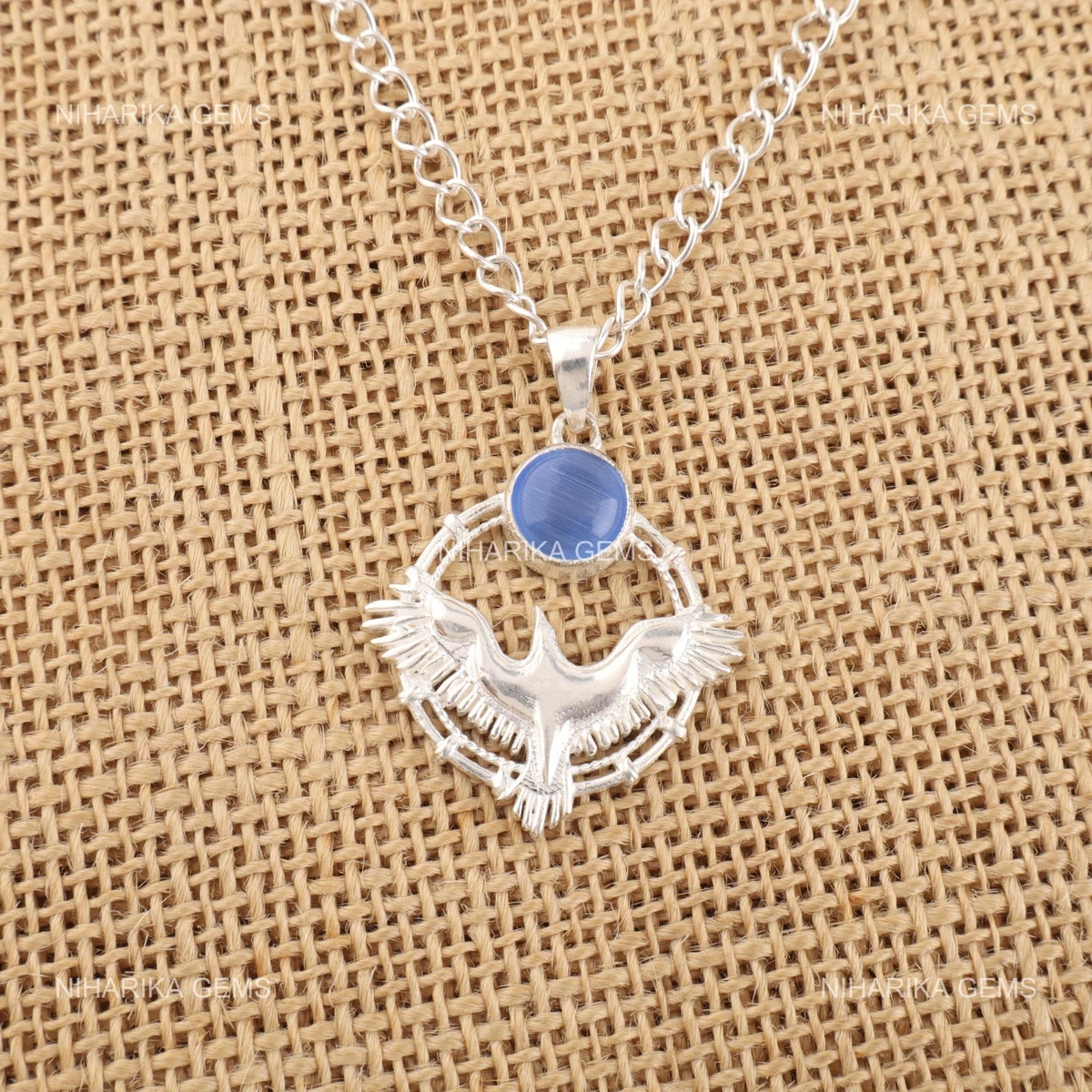 Avalaya Ciondolo Gatto Con Pietra Occhio Di Gatto E Catenina Argentata 42 Cm | Collana Portafortuna Con Ematite | Gioiello A Tema Animale Per Compleanno E Casual | Regalo Per Amanti Dei Gatti