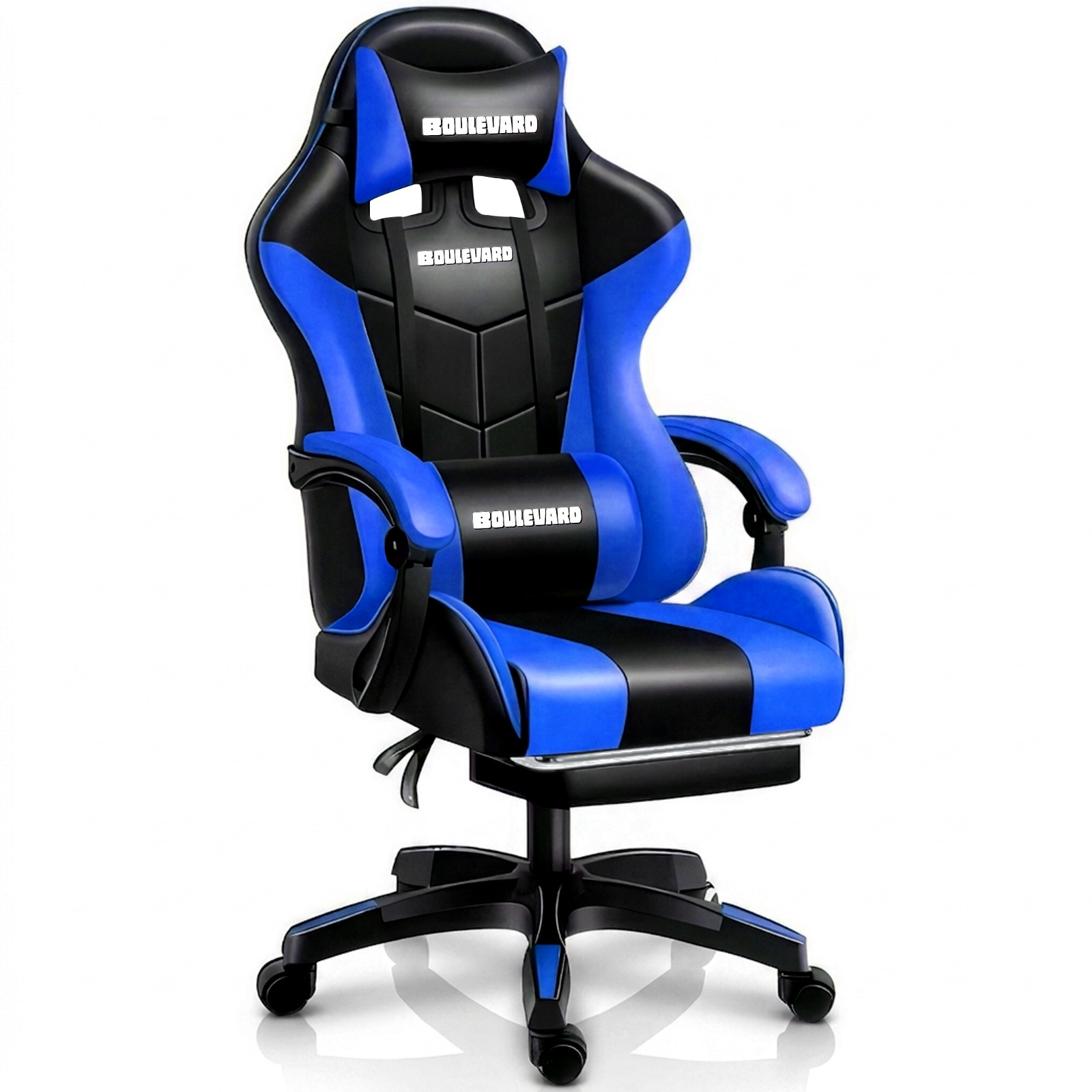 Gaming Office Chair Leather Faux Swivel Boulevard Ergonomic Black Blue Footrest
