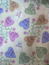 Fabric -vintage Sweet Hearts Valentines Day Tossed Convo Heart Candy 36 X 43 W