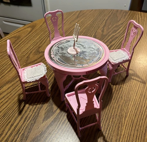 Vintage Mattel Barbie Sweet Roses Mirrored Dining Table & Chairs Set
