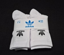 Adidas Womens 6 Pair Crew Sports Training Casual White Black Socks SZ 5-10