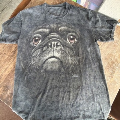 The Mountain Tie Dye T Shirt Pug Face Dog 2011 Gray Sz Medium Dyed & Printed USA