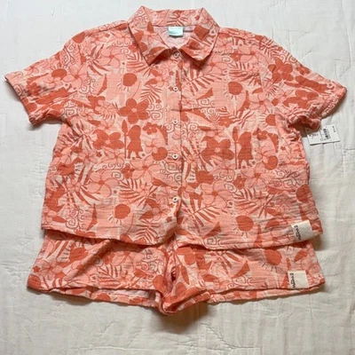 NUEVO CON ETIQUETAS Disney Moana 2 Niñas XL 14 Algodón Gasa Juego Camisa Pantalones Cortos Coral - Imagen 1 de 4