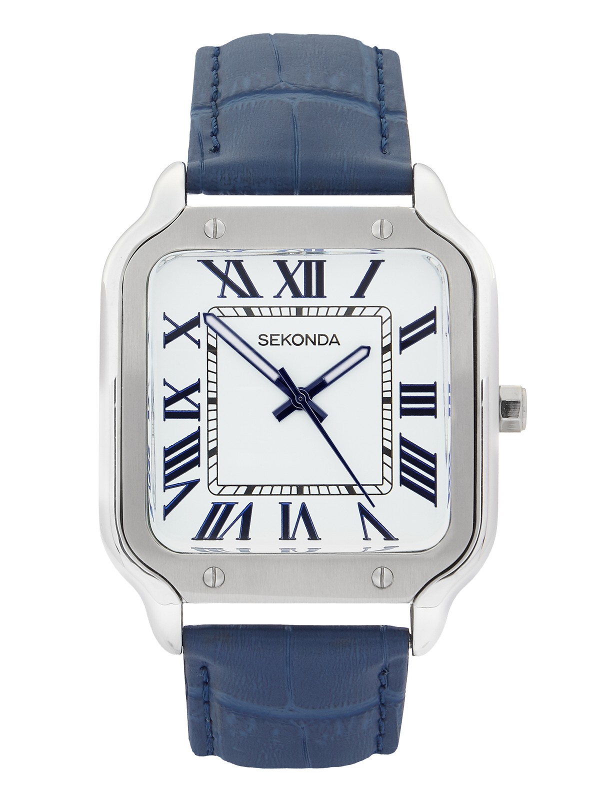 Sekonda Rene 39mm Mens Square Silver Analogue Watch with Blue Strap
