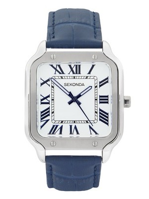 Sekonda Rene 39 mm quadratische silberne Herren-Analoguhr mit blauem Armband