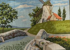 Margot France Hand Painted Needlepoint Canvas Le Moulin Windmill Country Trees
